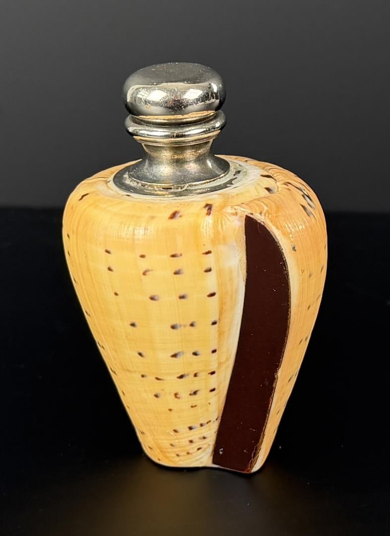 Snail Shell Bottle: Nice example. 3 7/8" by 2 1/2" by 2 1/4".