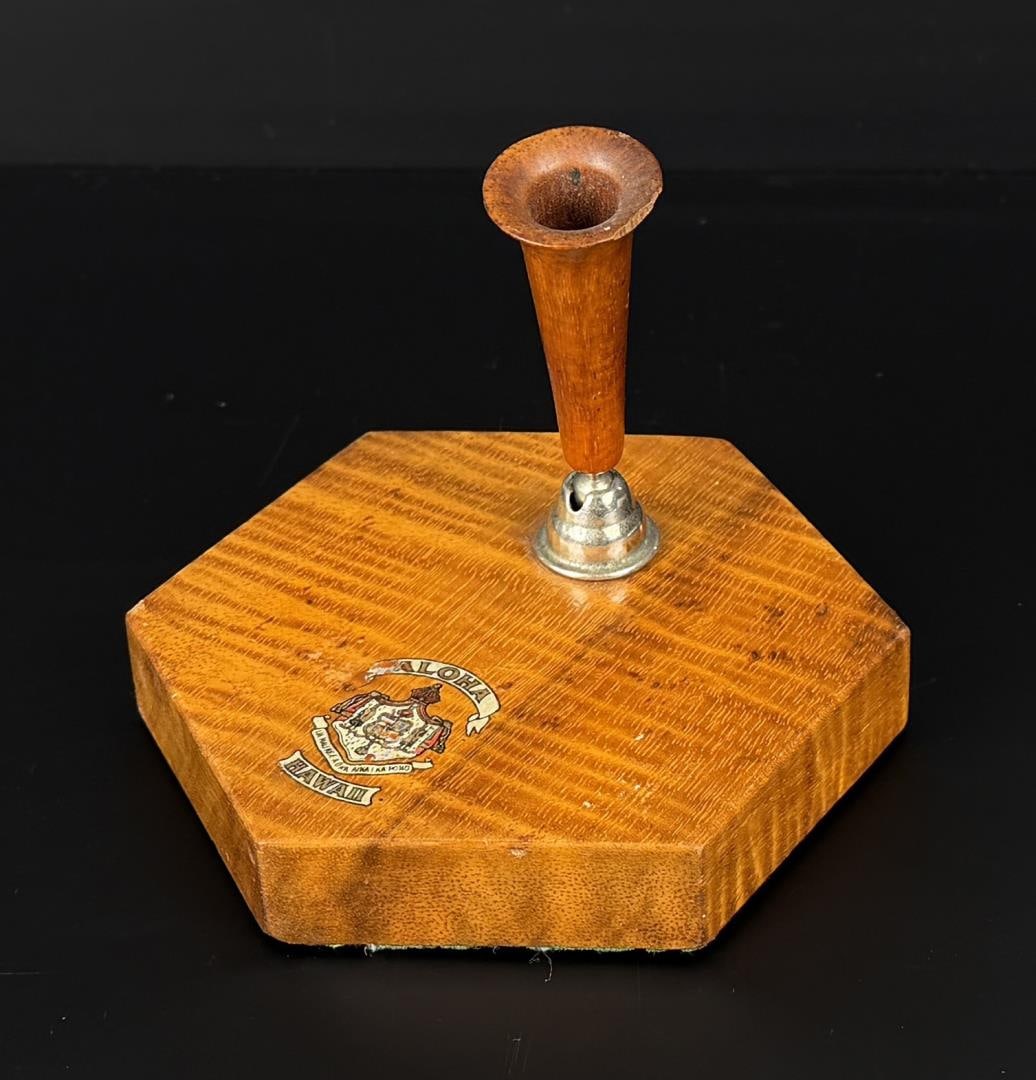 Mid Century Hawaii Blone Koa Wood Pen Holder: 5" by 4 1/2" by 3 7/8"