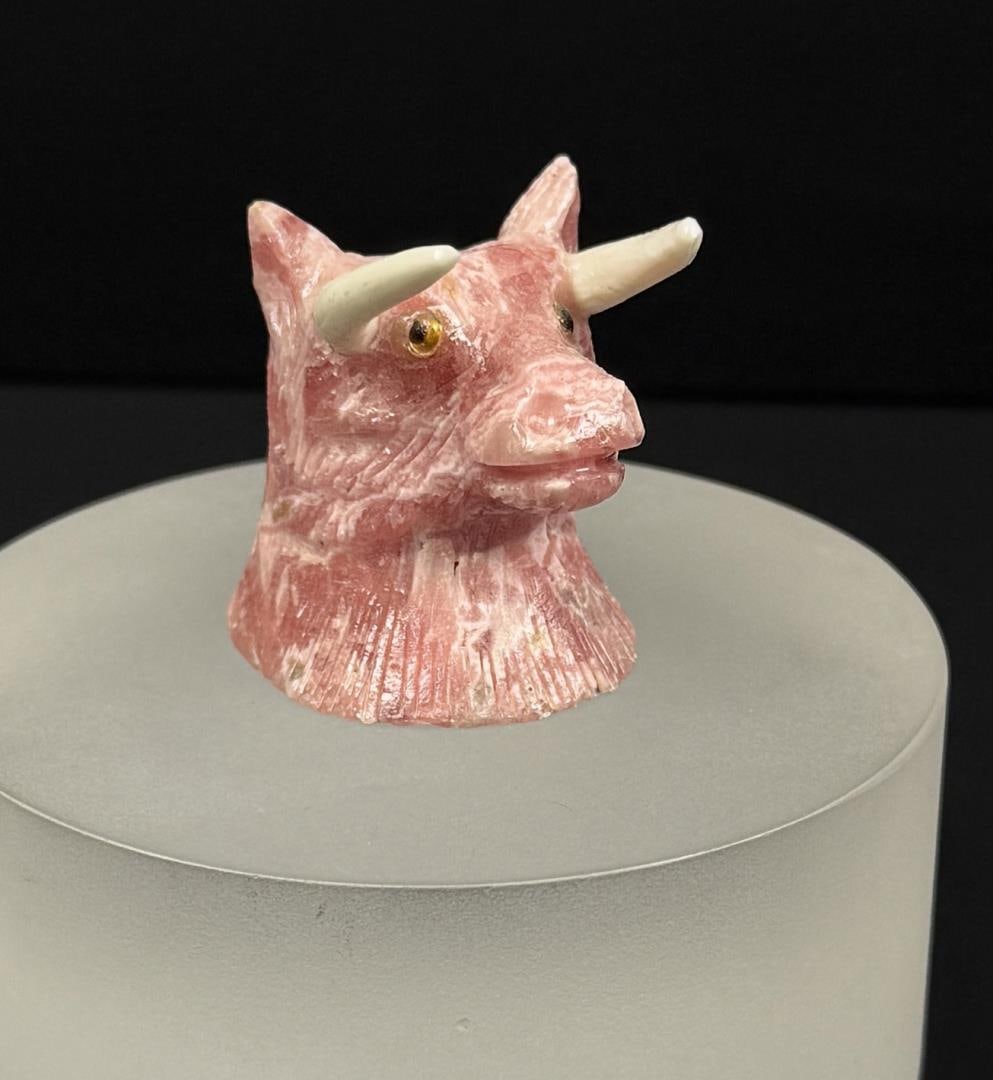 Rhodochrosite Bull Steer Head Carving (1 of 7)