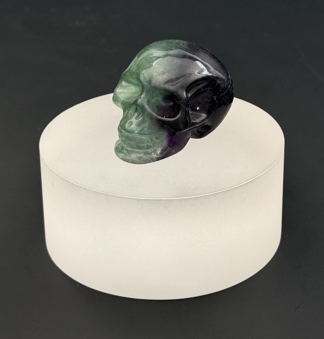 Rainbow Fluorite Skull Carving: 1 7/8" by 1 3/8" by 1 3/8". 105.5 grams.