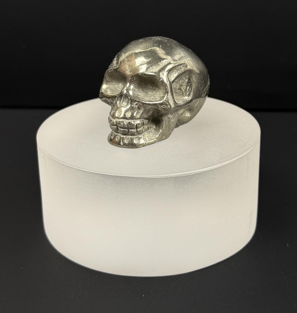 Pyrite Skull Carving: 1 7/8" by 1 3/8" by 1 3/8". 160.0 grams