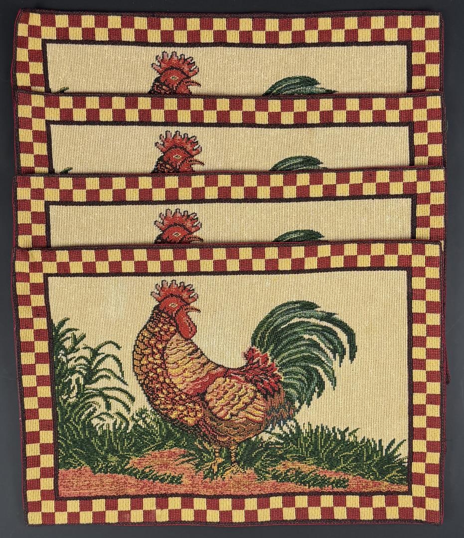 Rooster Farmhouse Placemats: Set of 4. Each is 18 7/8" by 12 3/4".