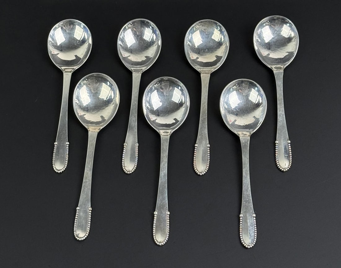 Georg Jensen Beaded Sterling Silver Soup Spoons (1 of 10)