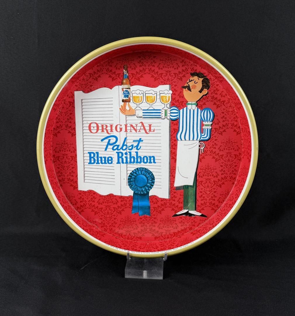 Pabst Blue Ribbon Beer Tray: 13 1/8" diameter.