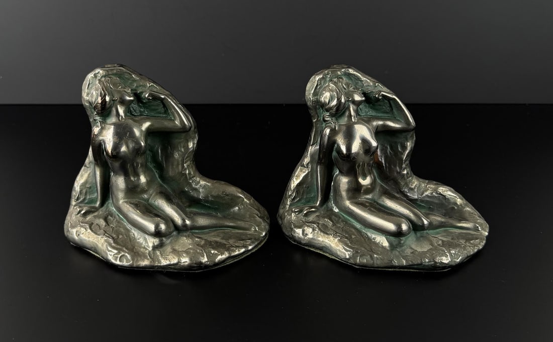 Art Deco Nude Woman Bookends: Each is 6 7/8" by 5 3/8" by 3 1/2"