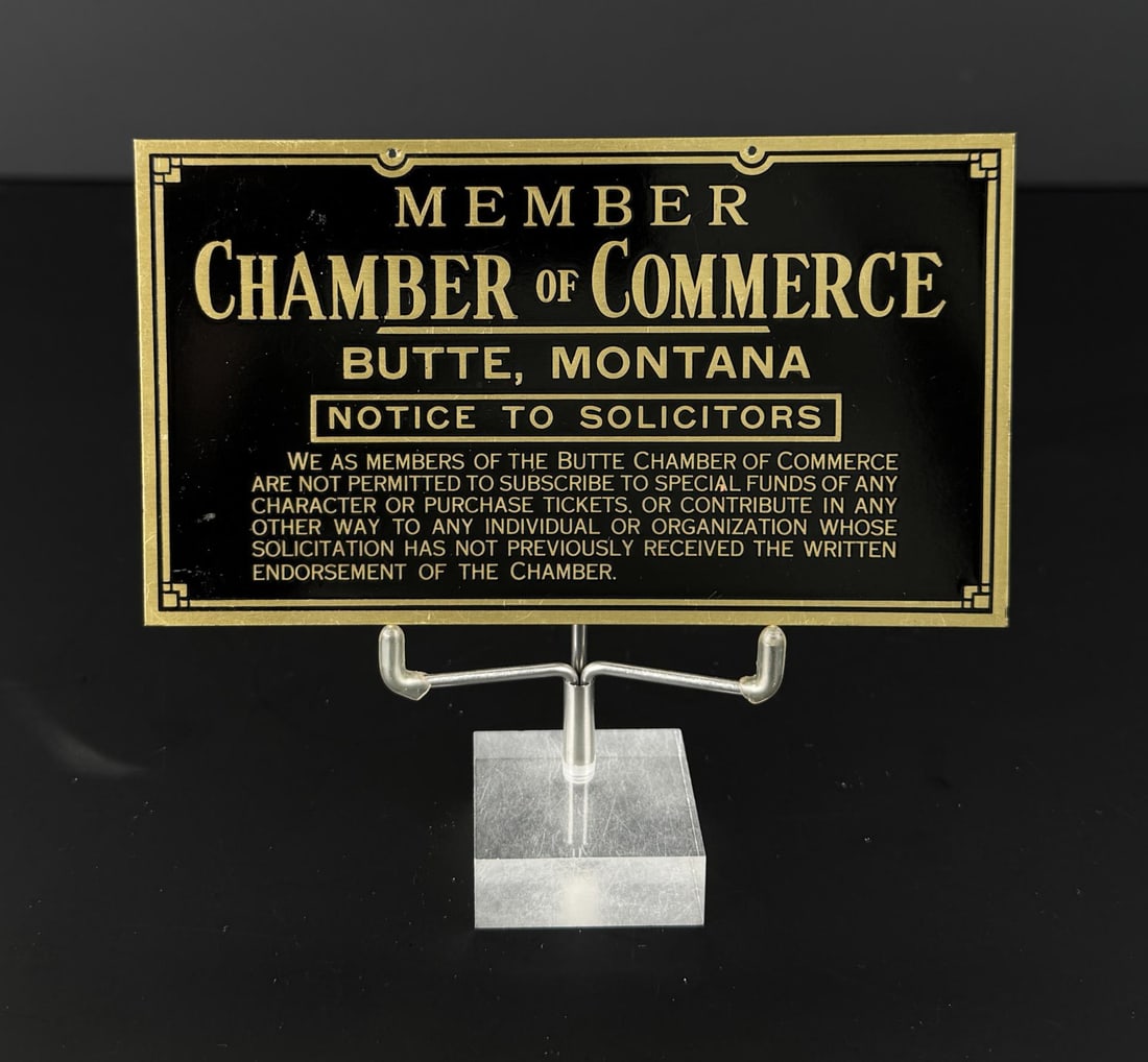 Butte Montana Chamber of Commerce Plaque: 3 3/8" by 6"