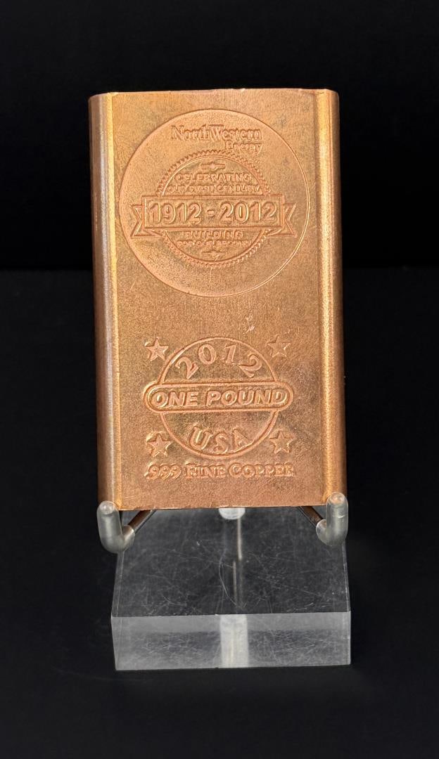 Northwestern Energy Montana One Pound Copper Bar: Dated 2012. commemorating 100 years in business. 3 1/4" by 2"