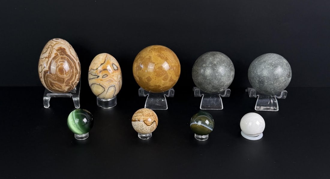 Collection of Carved Stone Spheres and Eggs: Nice grouping