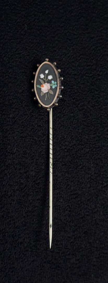 Italian Sterling Silver Micro Mosaic Stick Pin: 2.64 grams. 3" long.