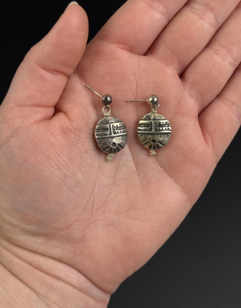 Hopi Sterling Silver Mask Earrings: 13.51 grams. 1 1/8" long.