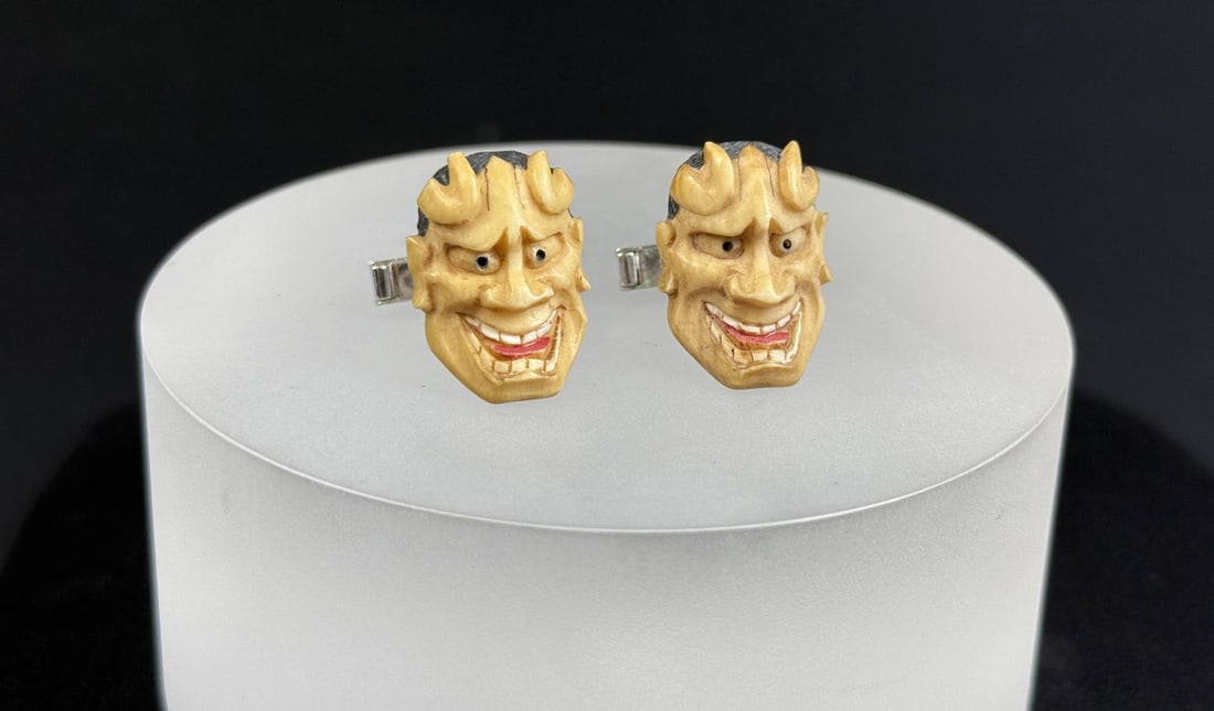 Japanese Sterling Silver Oni Noh Mask Cufflinks: Nice set.