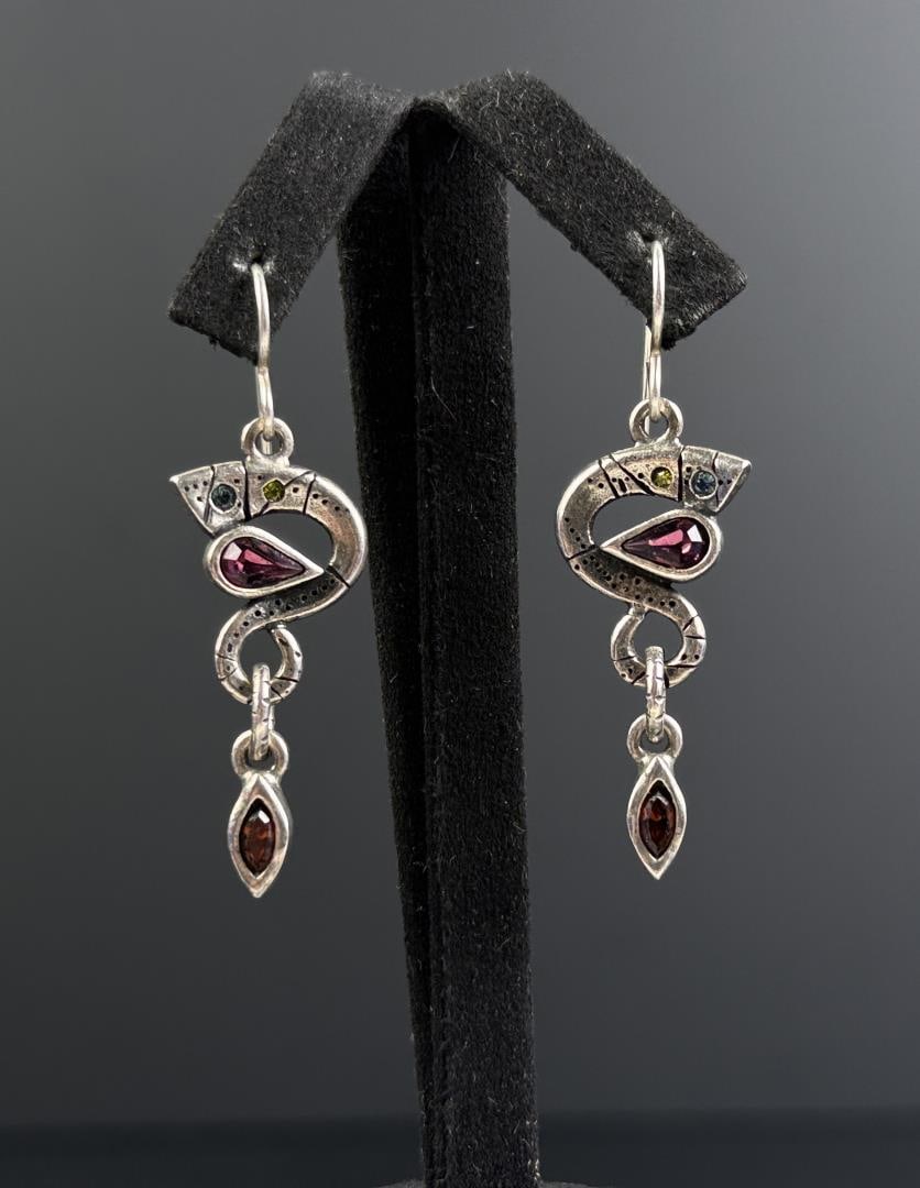 Patricia Locke Sterling Silver Rhinestone Earrings: 1 3/4" long.