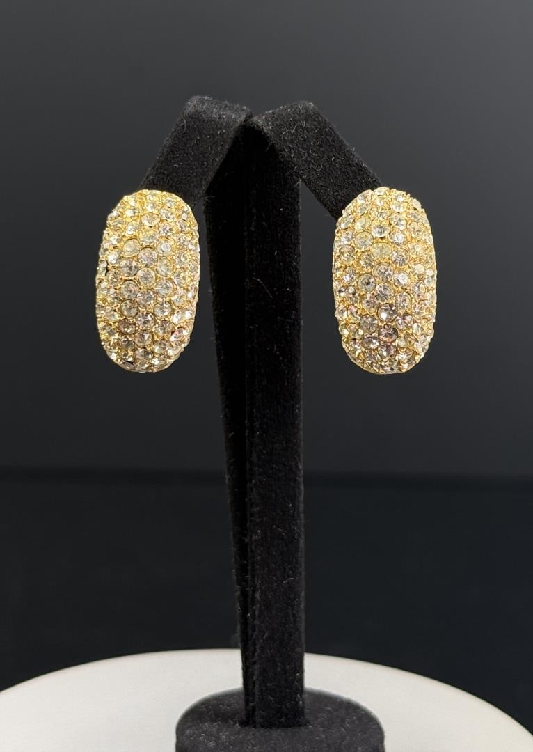 Christian Dior Pave Rhinestone Earrings: 1" long.