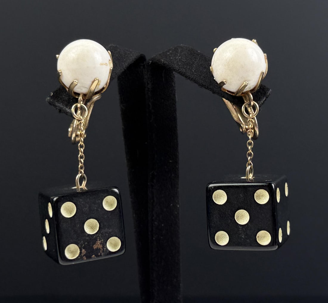 Mid Century Bakelite Dice Gamblers Earrings (1 of 3)