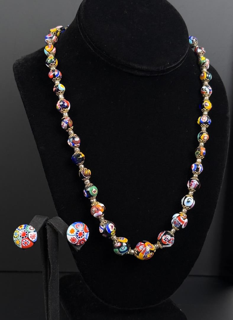 Art Deco Millefiori Glass Necklace and Earrings (1 of 7)