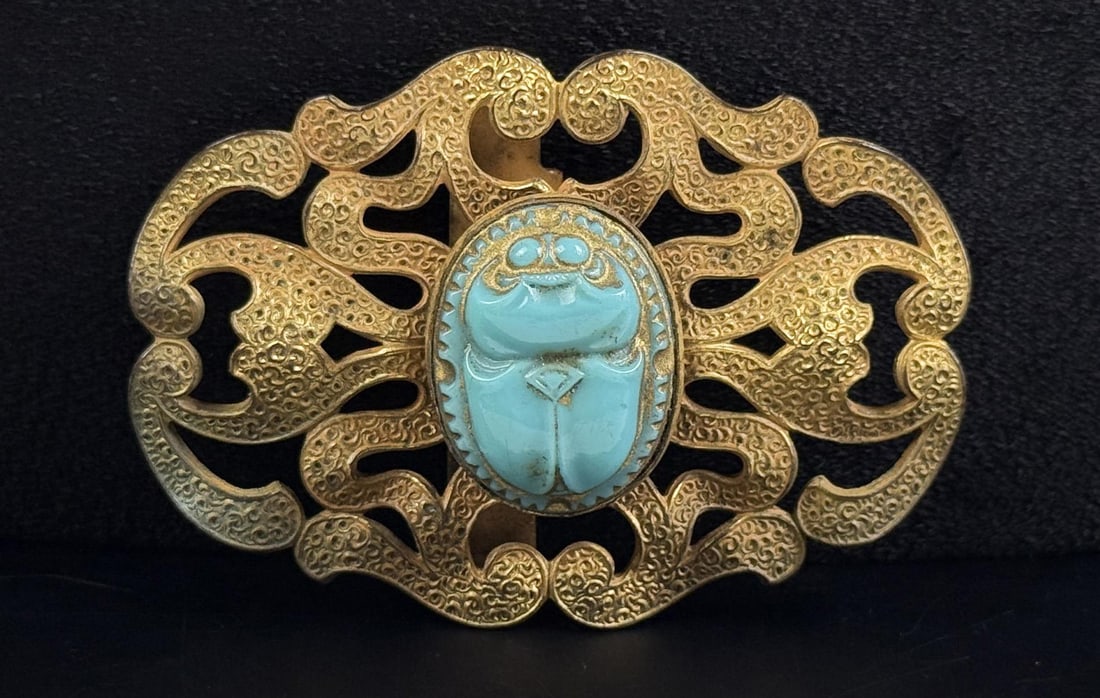 Colonial Egyptian Revival Scarab Belt Buckle: 1 7/8" by 2 3/4"