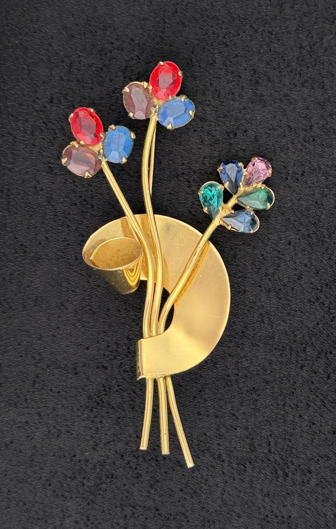 Coro Stering Silver Rhinestone Flower Brooch (1 of 4)