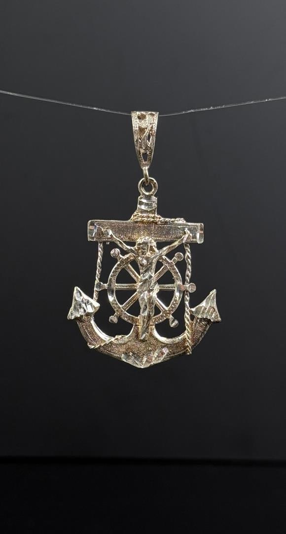 Sterling Silver Mariner Crucifix Anchor Pendant: 9 grams. 2 1/2" long.