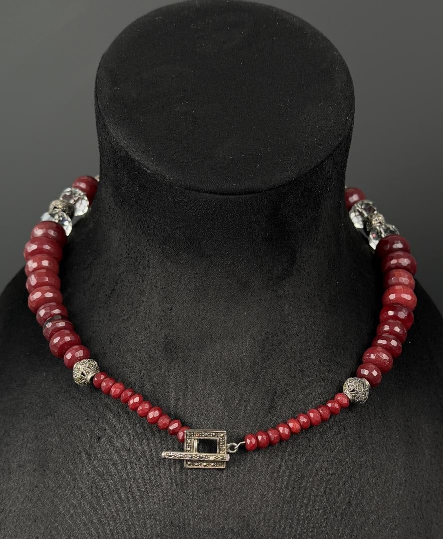 Sterling Silver Faceted Ruby Necklace - 2