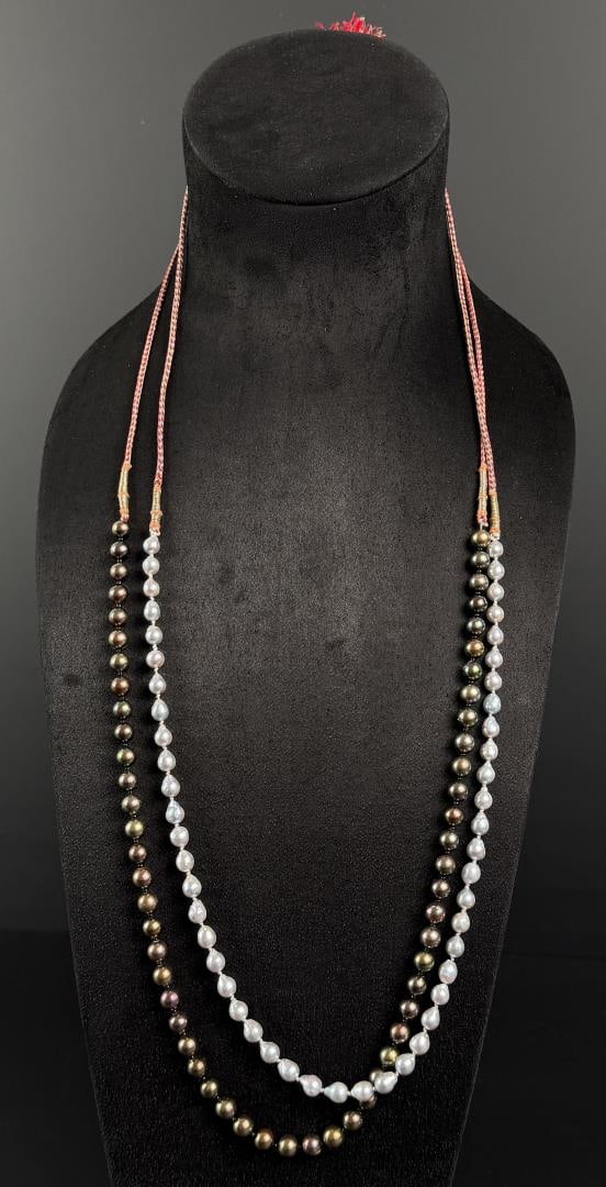 Tahitian Black Pearl Necklaces: Tahitian and Baroque Pearls. 19 1/4" Long as displayed.