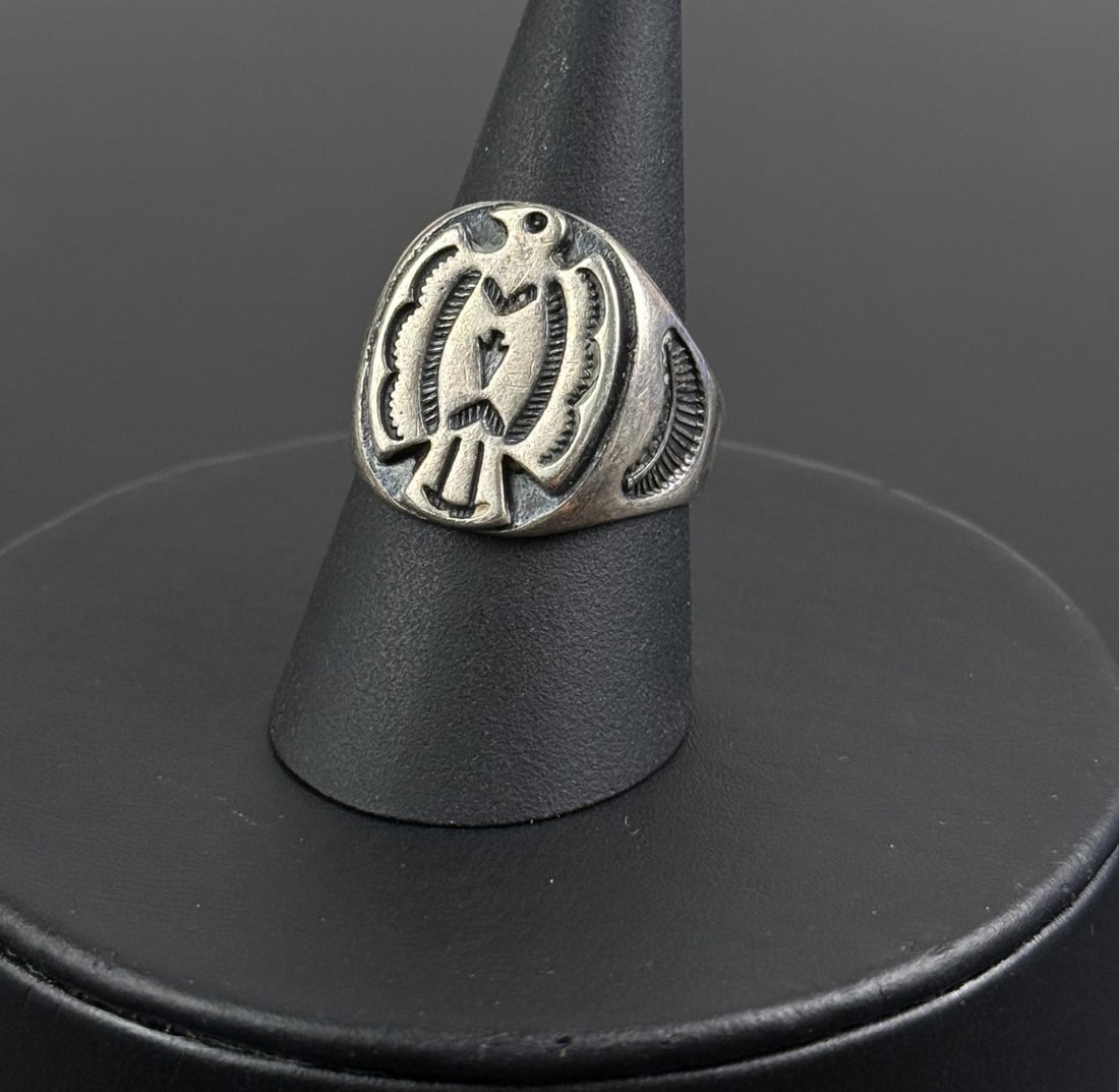 Old Pawn Navajo Sterling Silver Thunderbird Ring (1 of 5)