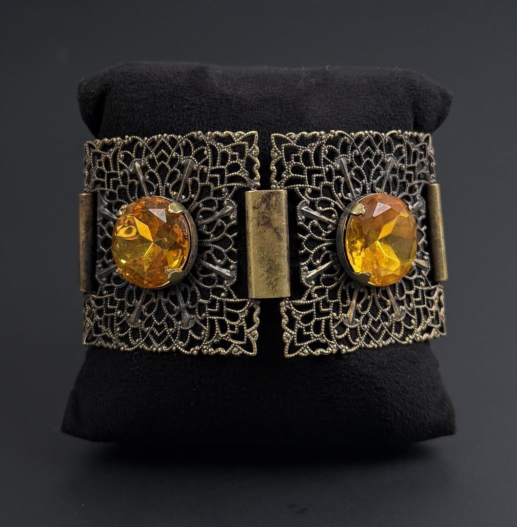 Costume Jewelry Rhinestone Panel Bracelet: 6" inner circumference