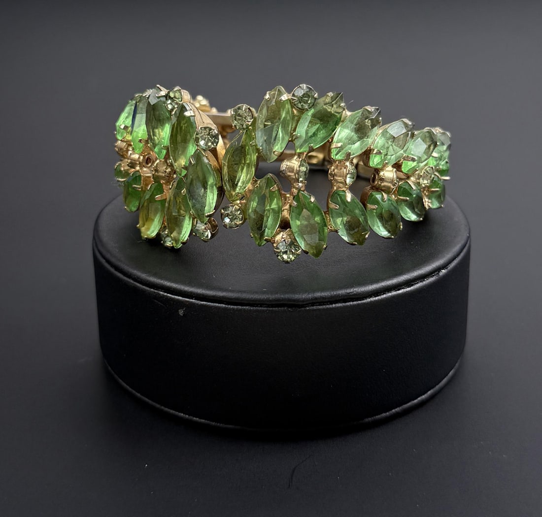 Costume Jewelry Rhinestone Clamper Bracelet: 6" inner circumference.