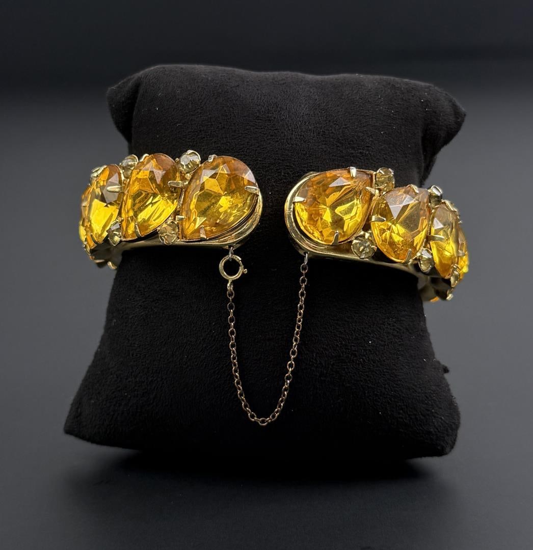 12k Gold Filled Rhinestone Clamper Bracelet (1 of 7)