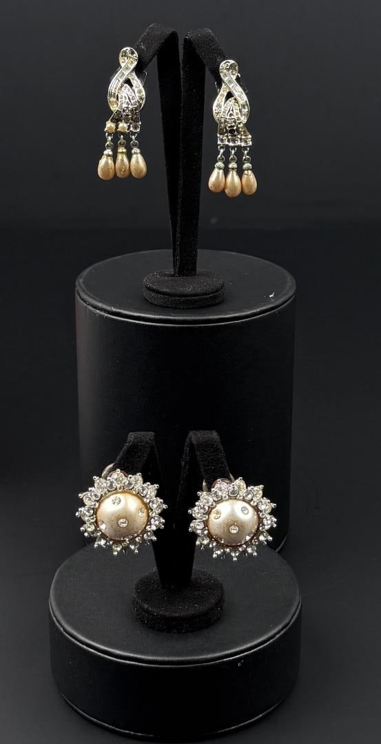 St John and Coro Rhinestone Costume Earrings: Nice grouping.
