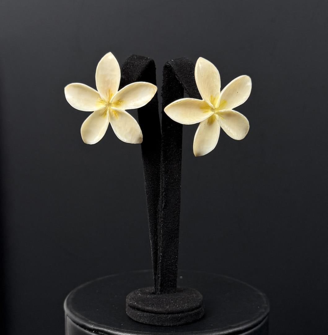 Sterling and Ivory Plumeria Flower Earrings (1 of 5)