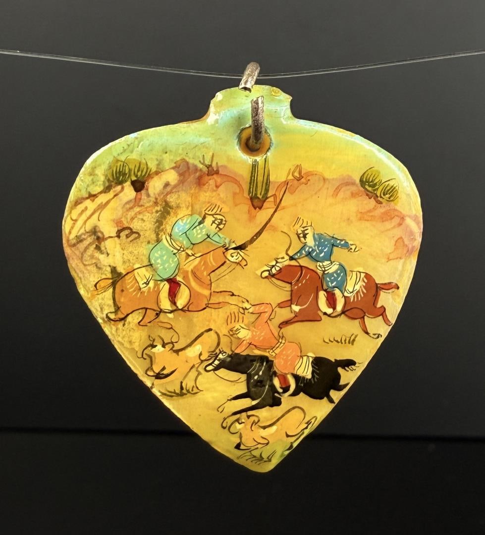 Mughal Persian Mini Painting On Shell Pendant (1 of 4)
