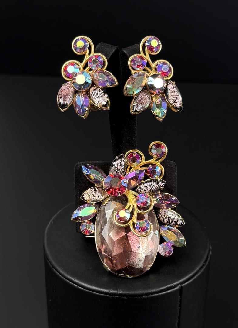 Juliana DeLizza & Elster D&E Rhinestone Jewelry: Brooch is 2 1/4" by 2".