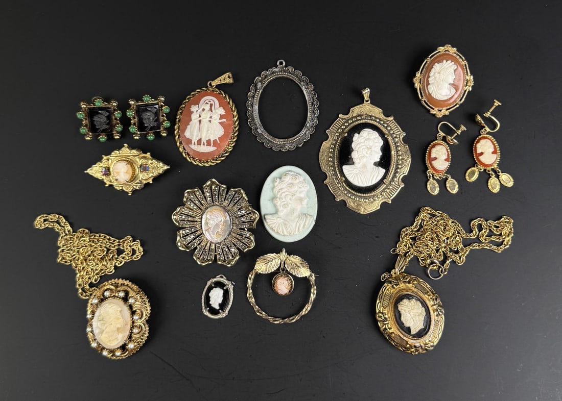 Collection of Cameo Costume Jewelry: Nice grouping.