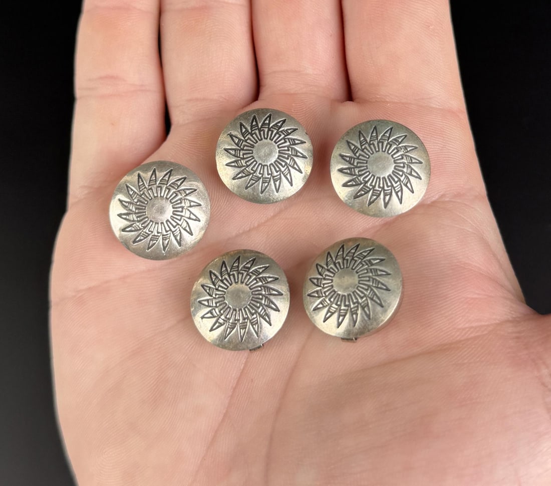Navajo Sterling Silver Basket Button Covers: 17.19 grams, 5/8" round.