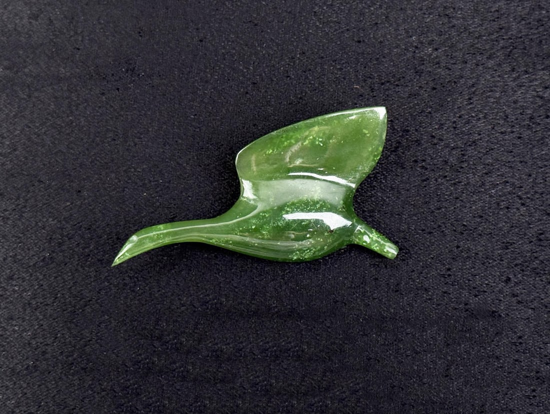 Alaskan Nephrite Jade Flying Goose Brooch (1 of 4)