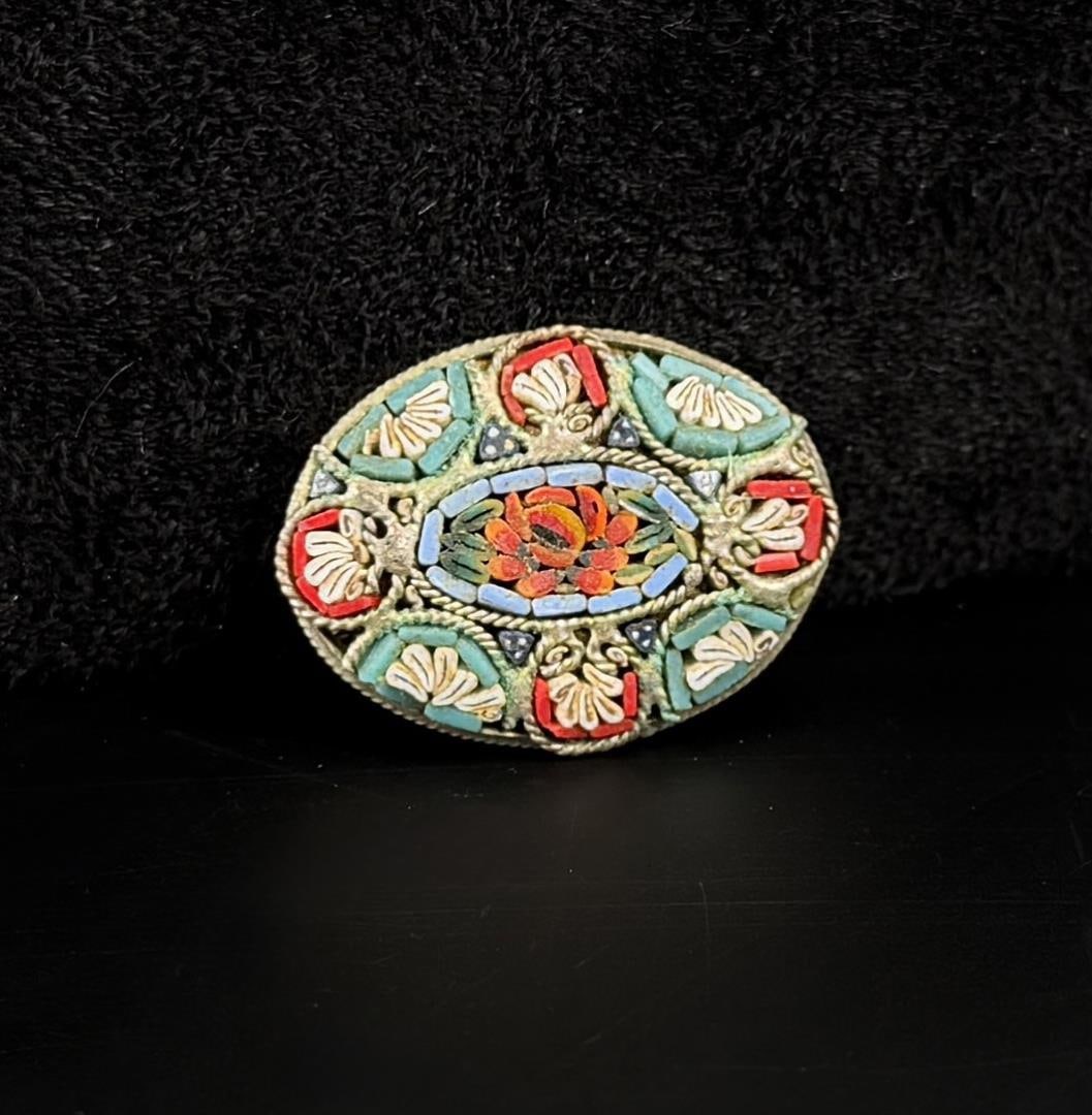Micro Mosaic Italian Floral Brooch (1 of 4)