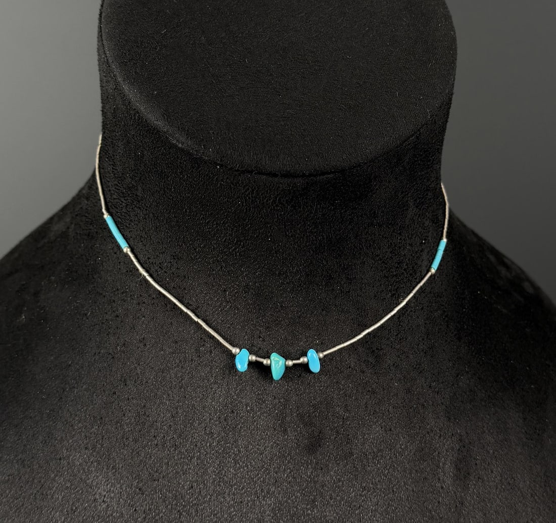 Navajo Liquid Sterling Silver Turquoise Necklace (1 of 4)