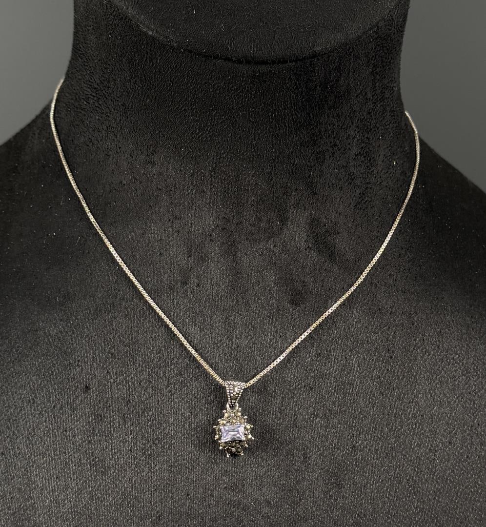 Sterling Silver Amethyst Marcasite Necklace (1 of 7)