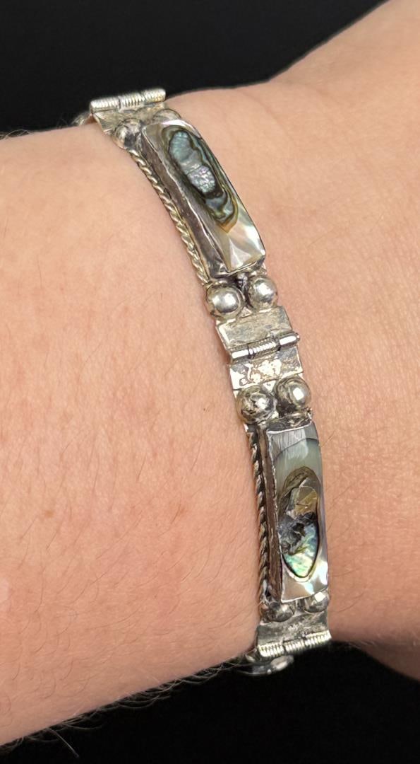 Taxco Mexico Sterling Silver Abalone Bracelet (1 of 8)