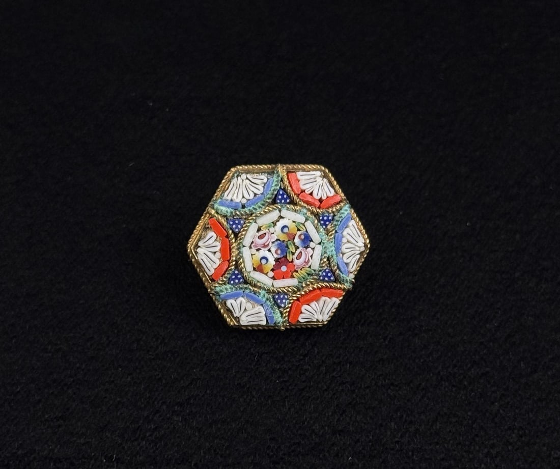 Micro Mosaic Italian Floral Brooch (1 of 4)