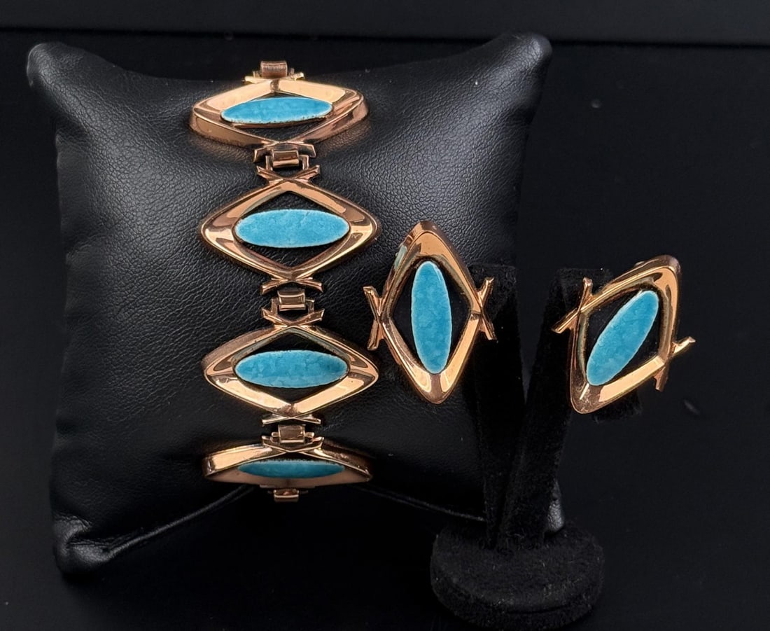 Matisse Renoir Copper Bracelet and Earrings: Bracelet is 7 1/2" long as shown.