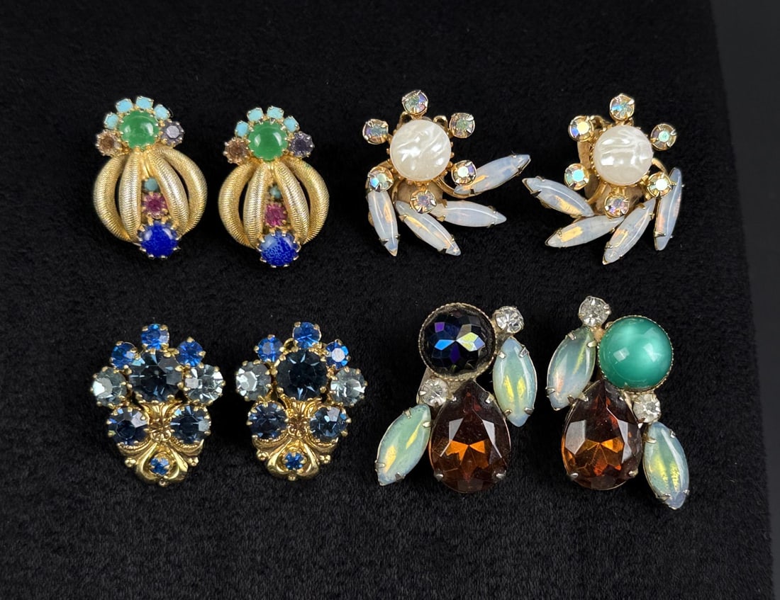 Collection of Rhinestone Costume Jewelry Earrings: Nice group of clip on earrings.
