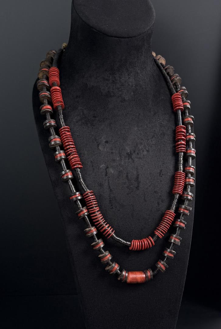 African Red and Black Wooden Bead Necklace (1 of 4)