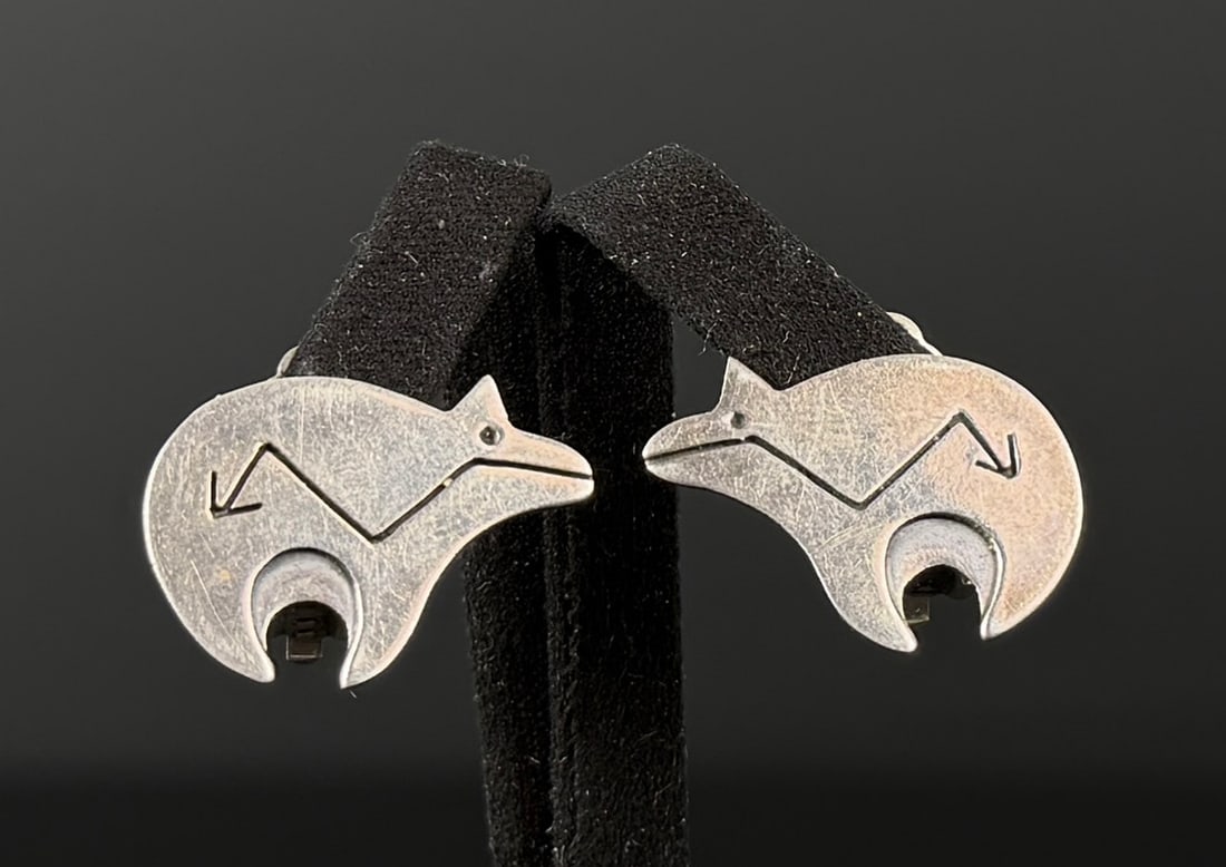 Hopi Sterling Silver Bear Earrings: 7/8" by 7/8". 6.40 grams.