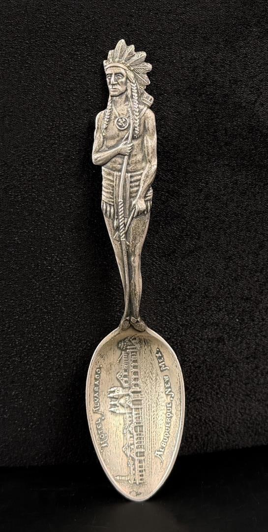 Sterling Silver Hotel Alvarado Souvenir Spoon: 5 1/4" by 1". 31.60 grams. Albuquerque, New Mexico.