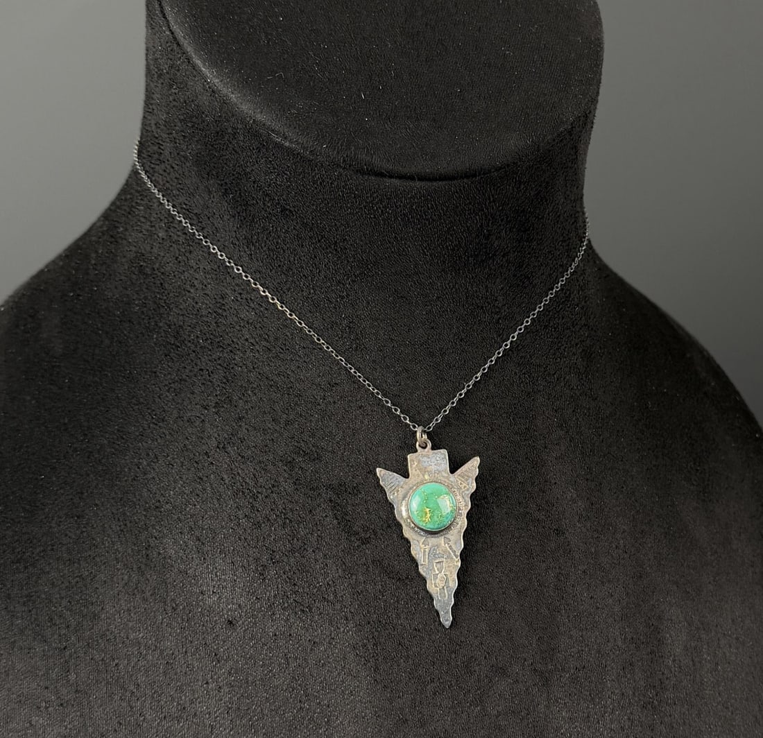 Old Pawn Navajo Sterling Turquoise Necklace: 8 1/4" by 1 7/8". 5.65 grams.