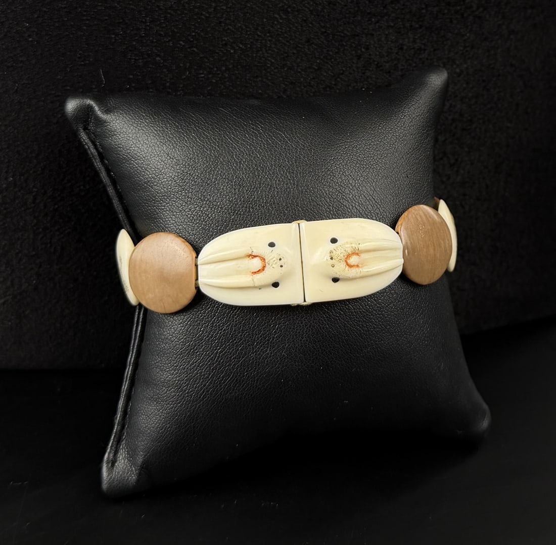 Alaskan Inuit Eskimo Walrus Ivory Bracelet: 7 1/2" internal circumference. This item cannot be shipped to Oregon, California, Hawaii, New York, New Jersey, Internationally, or any other state that prohibits.