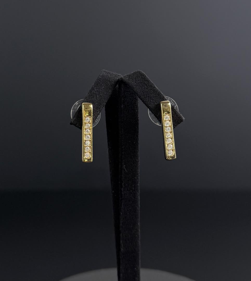 Swarovski Pave Rhinestone Earrings: 7/8" by 1/4".