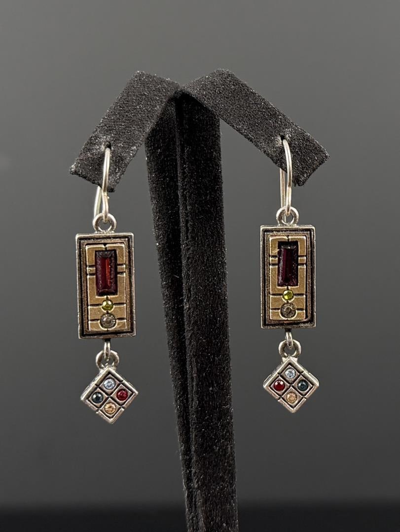 Patricia Locke Sterling Silver Rhinestone Earrings: 1 1/4" by 1/4". 12.26 grams.