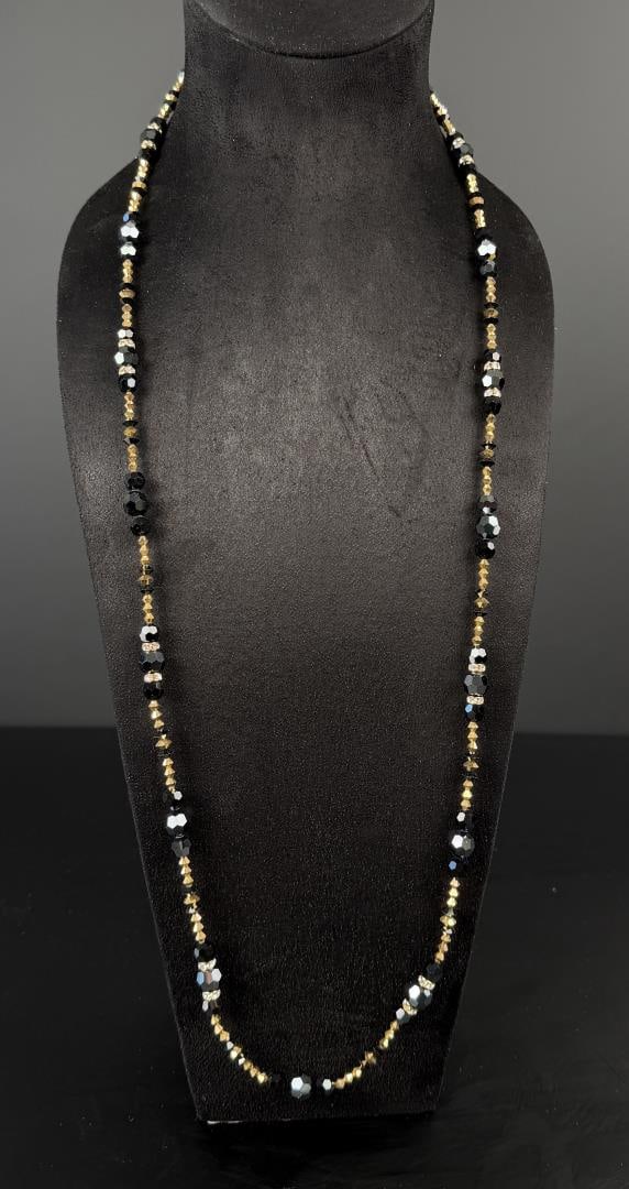 HW Silver and Glass Bead Necklace: Sterling silver clasp, 19 7/8" long closed.